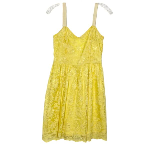 NWOT ASOS Dress 6 Yellow Lace Pleated Lined Zip Knee Adjust Strap